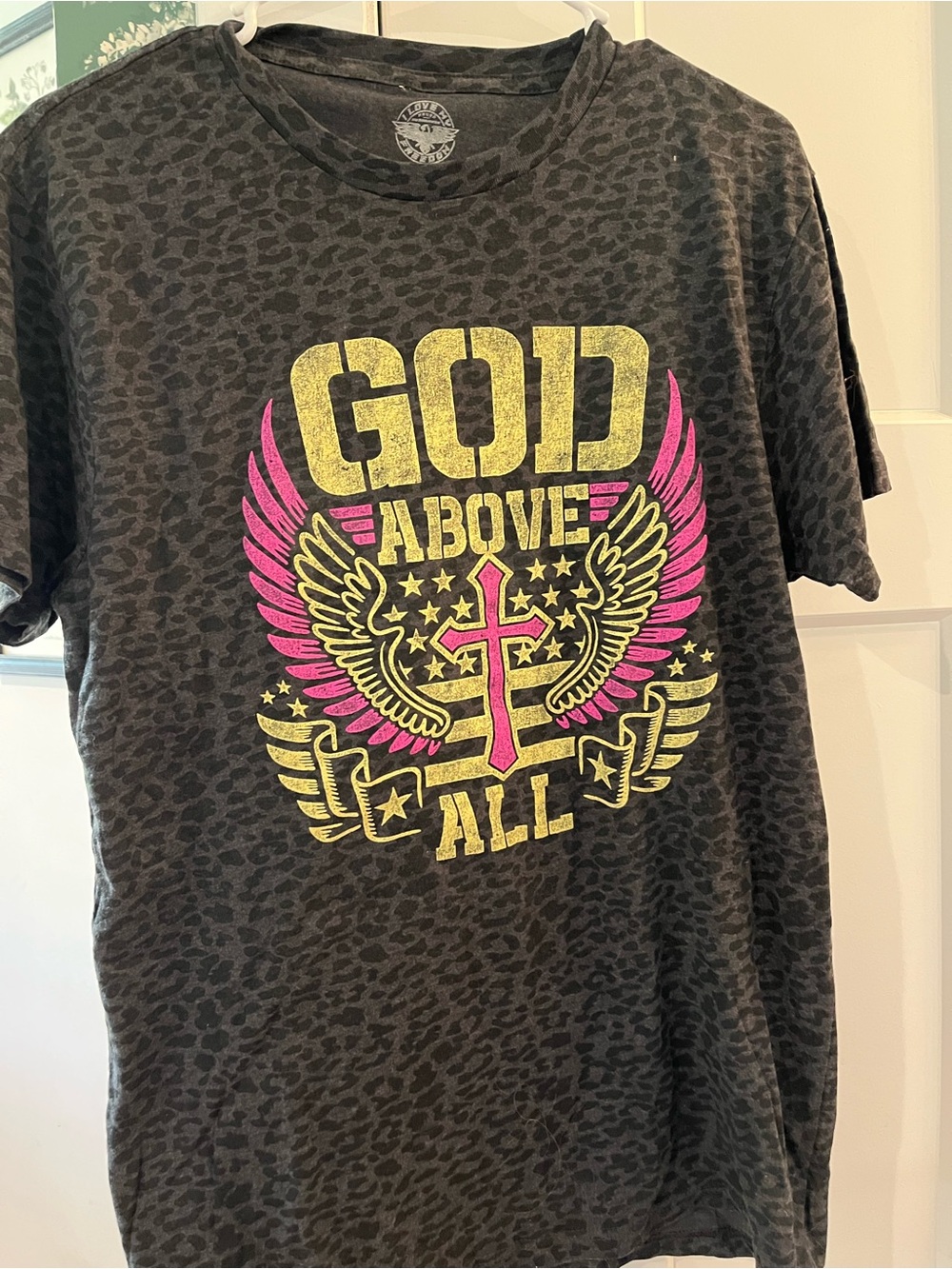 'God Above All' Graphic Tee - Black with Yellow & Pink